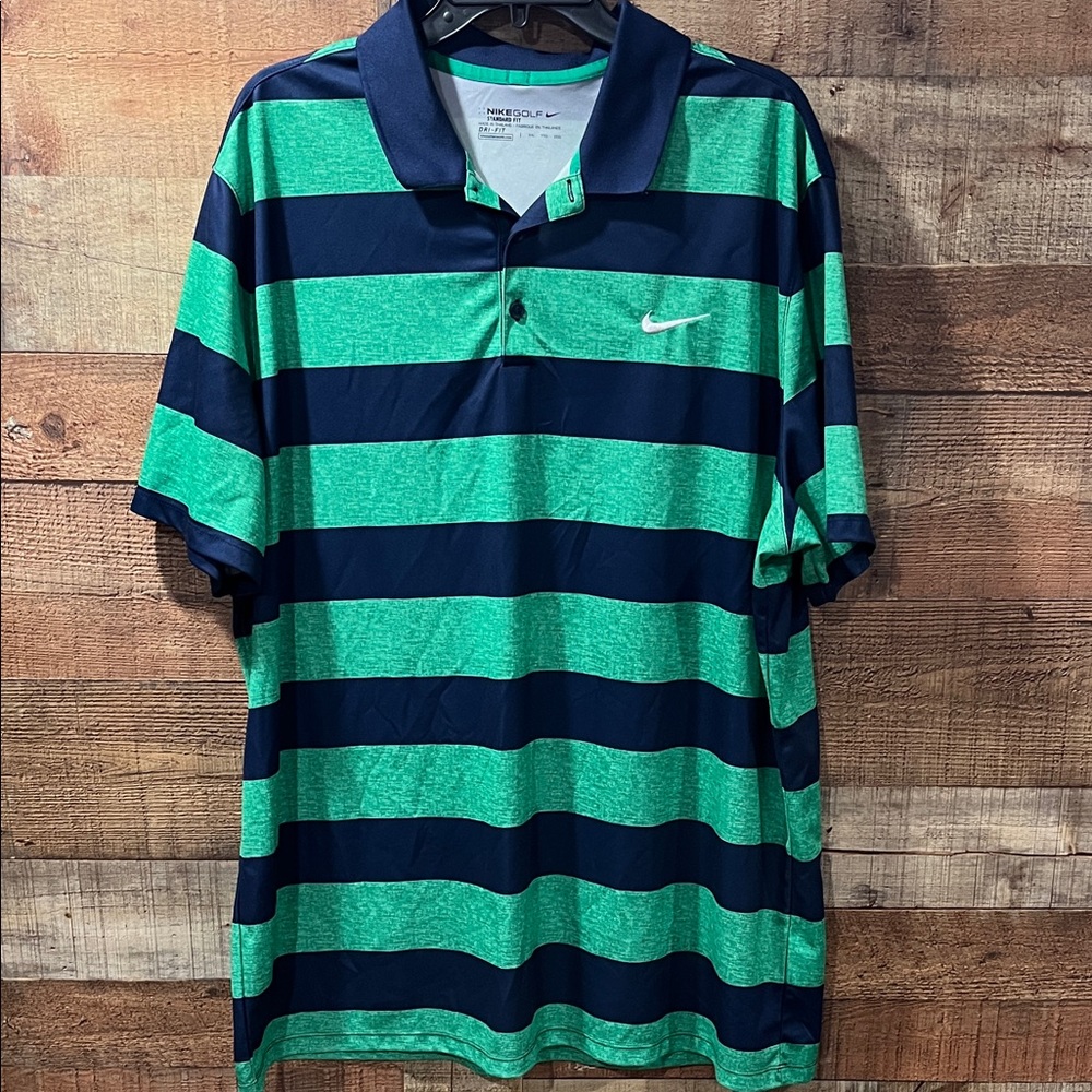 Nike Golf Polo Shirt Dri-Fit with Green and Navy Stripes men's size XXL